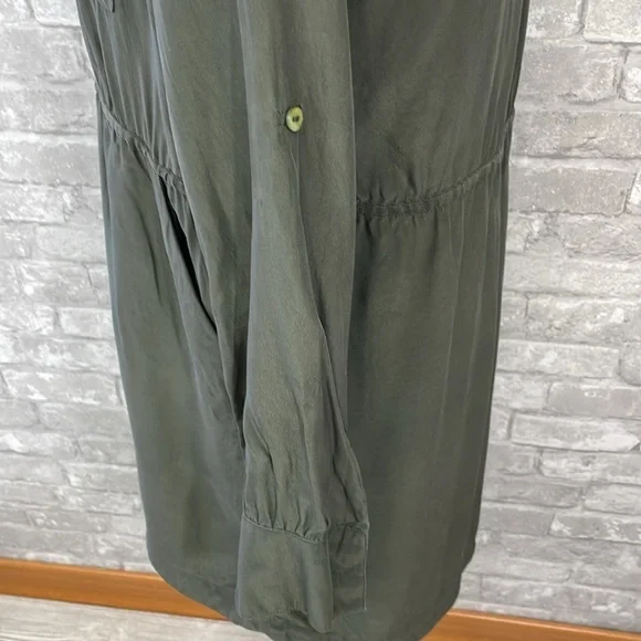 Yellow Is Gold by Sunshine & Shadow Olive Green Silk Shirt Dress - Picture 3 of 7